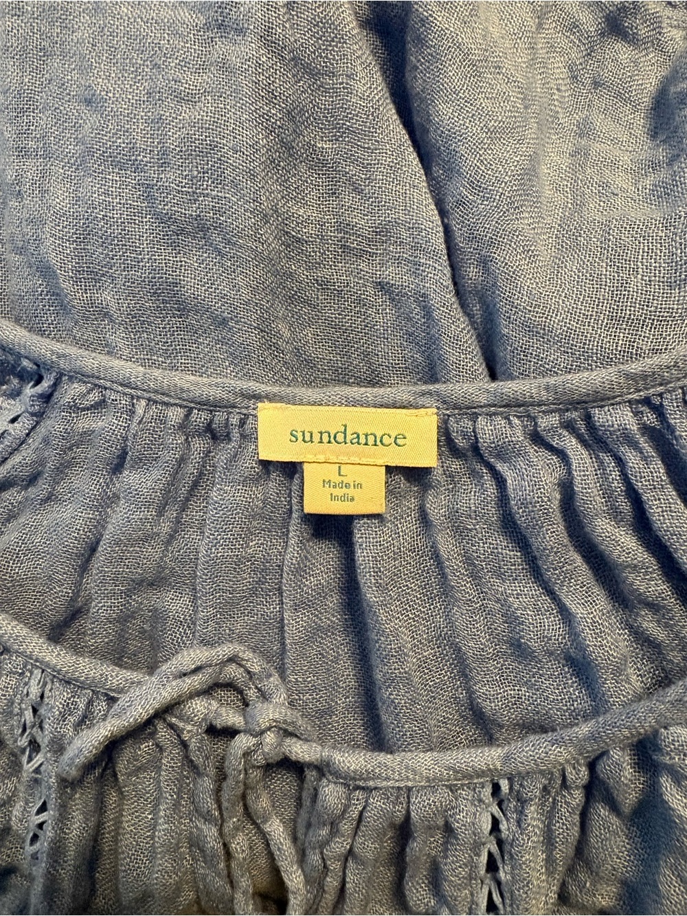 Sundance Light Blue Linen Peasant Top with Tassels Size L - Picture 10 of 11